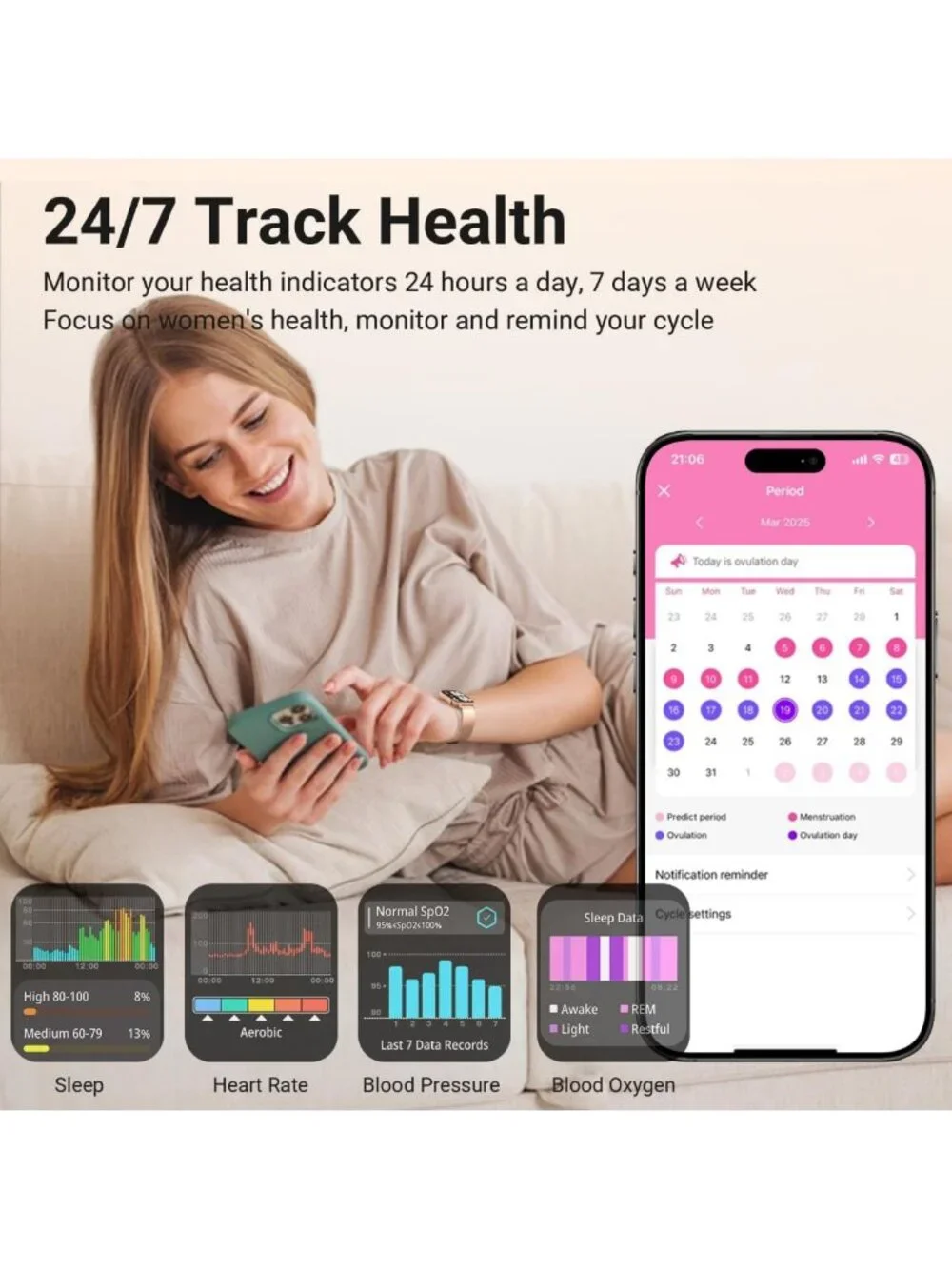 Stylish 1.83'' HD Smart Watch for Women, Fitness Tracker, Heart Rate Monitor